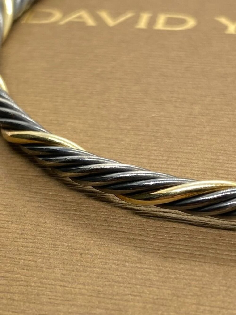 David Yurman Blackened Sterling Silver 926 1/5 18K Gold Twisted Bangle Bracelet - Picture 3 of 10
